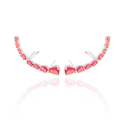 Ear Cuff Pontos de Luz Ovais Rubi Cravejado Cristal Ródio Branco