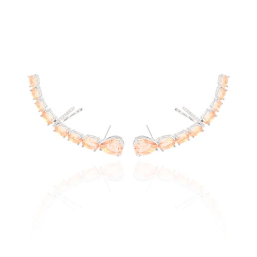 Ear Cuff Pontos de Luz Ovais Morganita Cravejado Cristal Ródio Branco