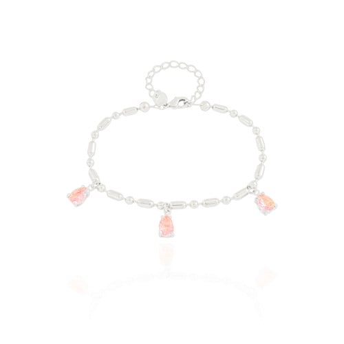 Pulseira Gomos Gotas Safira Rosa Ródio Branco
