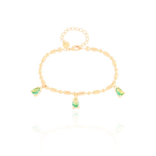 Pulseira Gomos Gotas Turmalina Banhado a Ouro 18K