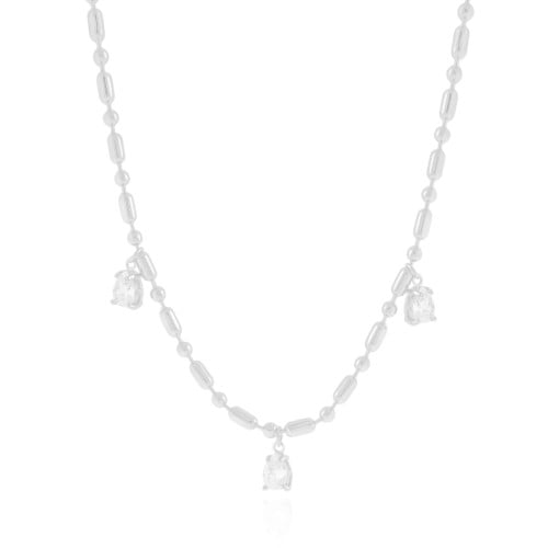 Gargantilha Gomos Gotas Cristal Ródio Branco - 40 cm