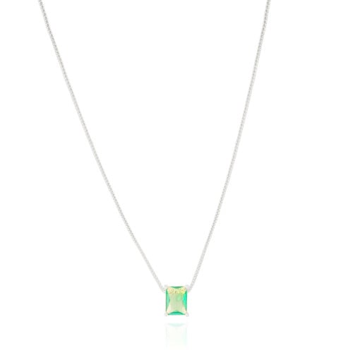 Gargantilha Pingente Retangular Turmalina Ródio Branco - 45 cm