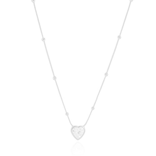 Gargantilha Veneziana Bolinhas Coração Cristal Ródio Branco - 45 cm