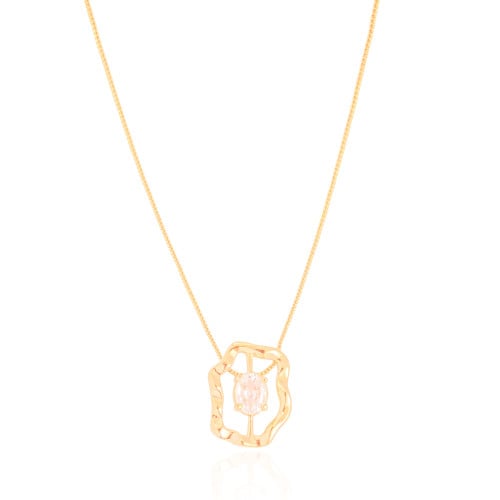 Gargantilha Oval Orgânico Ponto de Luz Cristal Banhado a Ouro 18K - 45 cm