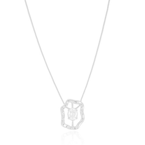 Gargantilha Oval Orgânico Ponto de Luz Cristal Ródio Branco - 45 cm