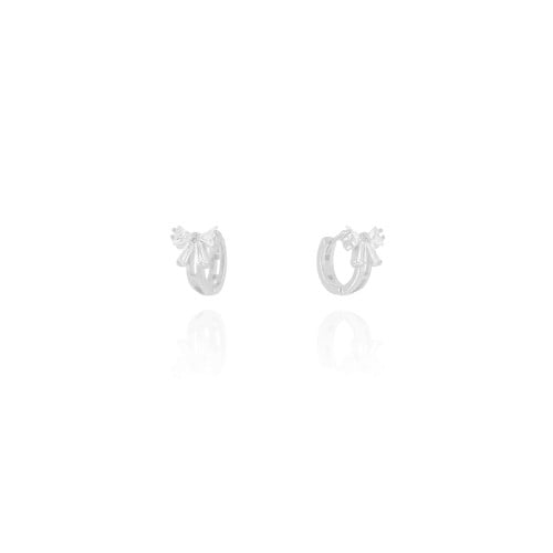 Brinco Argola Click Laço Baguetes Cristal 1.0 cm Banhado a Ouro 18K