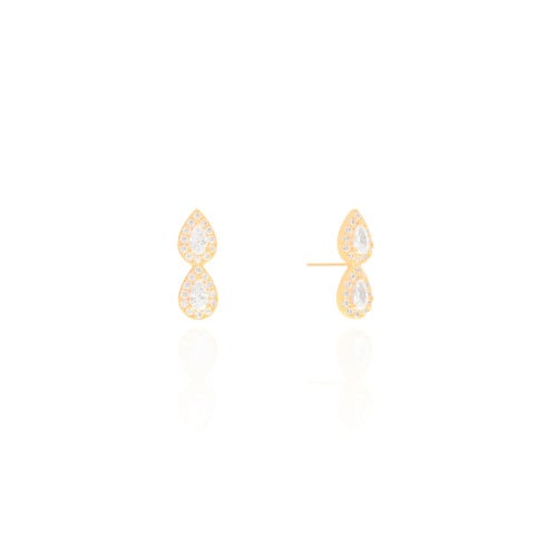 Brinco Gota Dupla Cravejada Cristal Banhado a Ouro 18K