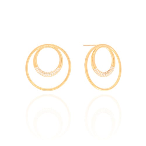 Brinco Argola Frontal Dupla Cravejada Cristal 2.9 cm Banhado a Ouro 18K