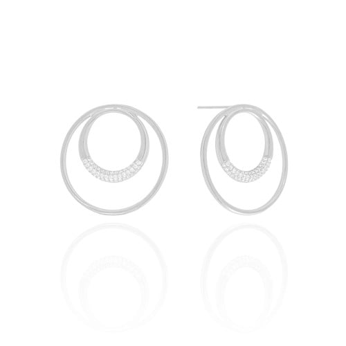 Brinco Argola Frontal Dupla Cravejada Cristal 2.9 cm Ródio Branco