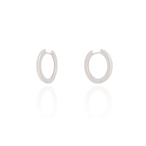 Brinco Argola Click Achatada Lisa 2.1 cm Ródio Branco