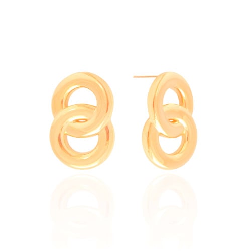 Brinco Circulos Entrelaçados Lisos 3.6 cm Banhado a Ouro 18K