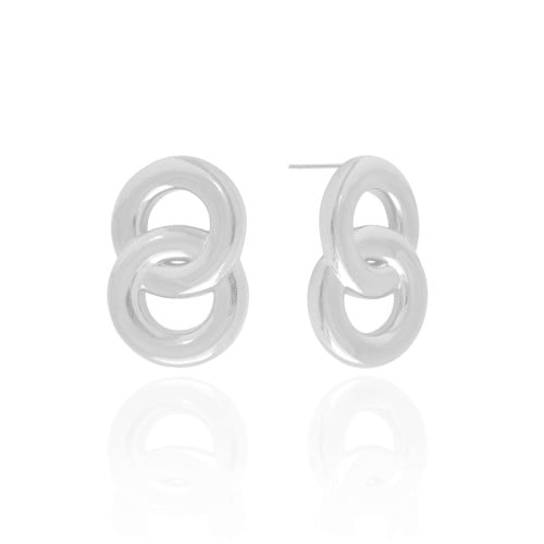 Brinco Circulos Entrelaçados Lisos 3.6 cm Ródio Branco