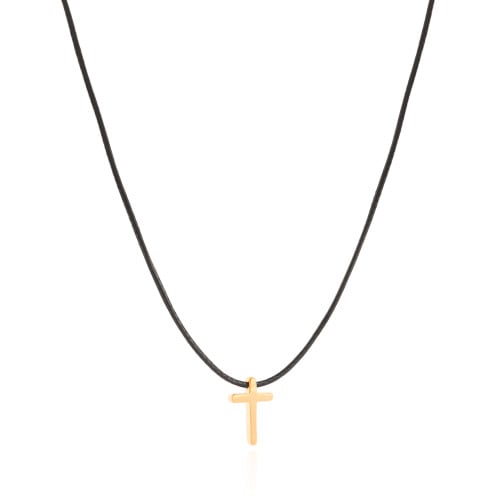 Choker Fio Coreano Preto Cruz Lisa Banhado a Ouro 18K