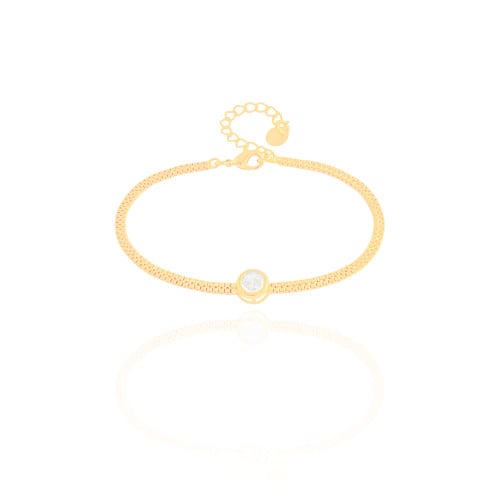Pulseira Veneziana Dupla Ponto de Luz Cristal Banhado a Ouro 18K