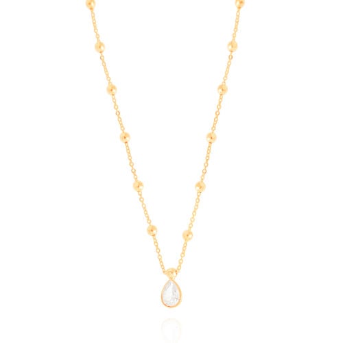 Gargantilha Elos Bolinhas Gota Cristal Banhado a Ouro 18K - 40 cm
