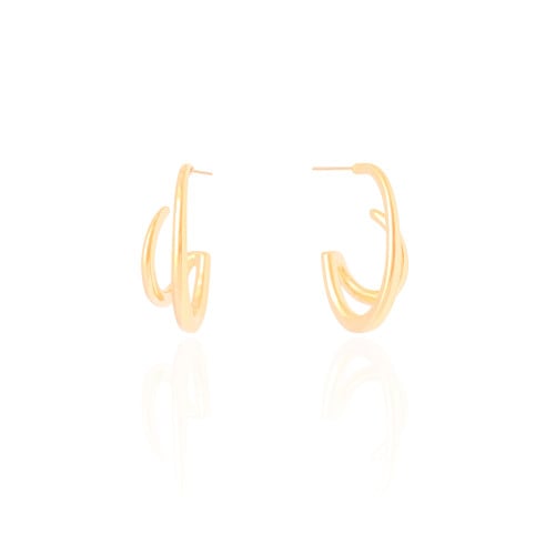 Brinco Argola Filetes Duplos Lisos 2.7 cm Banhado a Ouro 18K