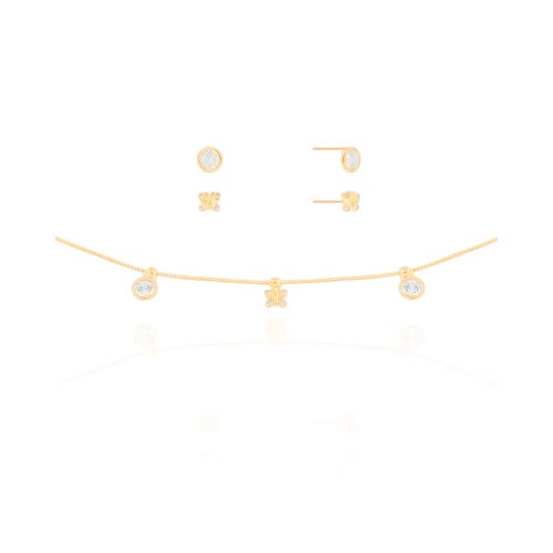 Conjunto Borboleta e Ponto de Luz Cristal Banhado a Ouro 18K