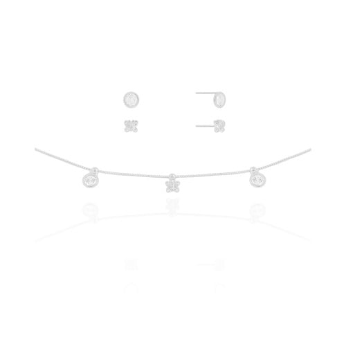 Conjunto Borboleta e Ponto de Luz Cristal Ródio Branco