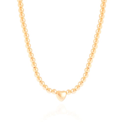 Choker Bolinhas Coração Liso Banhado a Ouro 18K