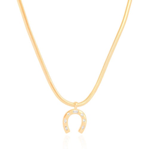 Gargantilha Snake Ferradura Cravejada Cristal Banhado a Ouro 18K - 40 cm