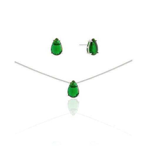 Conjunto Gota Esmeralda Ródio Branco