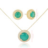 Conjunto Ponto de Luz Esmeralda Fusion Redondo Borda Dupla Cravejada Cristal Banhado a Ouro 18K
