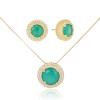 Conjunto Ponto de Luz Esmeralda Fusion Redondo Borda Dupla Cravejada Cristal Banhado a Ouro 18K