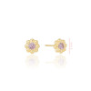 Brinco Infantil Flor Ponto de Luz Safira Rosa Banhado a Ouro 18K