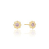 Brinco Infantil Flor Ponto de Luz Safira Rosa Banhado a Ouro 18K