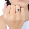 Anel Ajustável Gota Safira Ponto de Luz Azul Claro Tamanho M Banhado a Ouro 18K