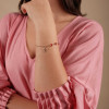 Pulseira Pontos de Luz Safira Rosa Pingente Menina Banhado a Ouro 18K