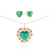Conjunto Coração Turmalina Pingente Borda Cravejada Cristal com Corações Safira Rosa e Ametista Banhado a Ouro 18K
