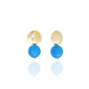 Brinco Pedra Azul Base Flat Lisa Banhado a Ouro 18K
