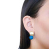 Brinco Pedra Azul Base Flat Lisa Banhado a Ouro 18K