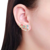 Ear Cuff Folha Colorida e Borda Cristal Piercing Banhado a Ouro 18K