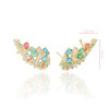 Ear Cuff Folha Colorida e Borda Cristal Piercing Banhado a Ouro 18K
