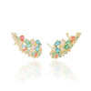 Ear Cuff Folha Colorida e Borda Cristal Piercing Banhado a Ouro 18K