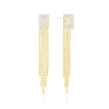 Brinco Retangular Cristal Franja com Plaquinhas Achatadas Banhado a Ouro 18K