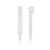 Brinco Retangular Cristal Franja com Plaquinhas Achatadas Ródio Branco