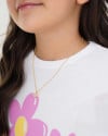 Gargantilha Infantil Pingente Bala Rosa Leitoso Cristal Banhado a Ouro 18K