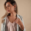 Brinco Folhas com Gota Cristal Ródio Branco