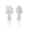 Brinco Folhas com Gota Cristal Ródio Branco