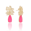 Brinco Folhas com Gota Rosa Fusion Banhado a Ouro 18K