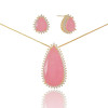 Conjunto Gota Rosa Fusion Cravejado Zircônia Banhado a Ouro 18K