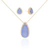 Conjunto Gota Fusion Safira Cravejado Cristal Banhado a Ouro 18K