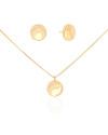 Conjunto Redondo Achatado Liso Banhado a Ouro 18K