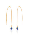 Brinco Passante Gota Safira Azul Banhado a Ouro 18K