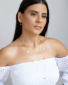 Gargantilha Longa com Bolas e Trevos Banhado a Ouro 18K