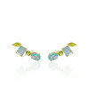Ear Cuff Quadrado Oval Colorido Banhado a Ouro 18K