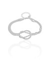 Pulseira Malha Fita e Cordão Baiano Ródio Branco